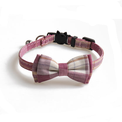 Chic Plaid Bow Collar with Bell – Adjustable & Stylish