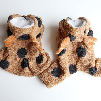 Plush Pup Costume – Cozy Cocoa with Black Spots