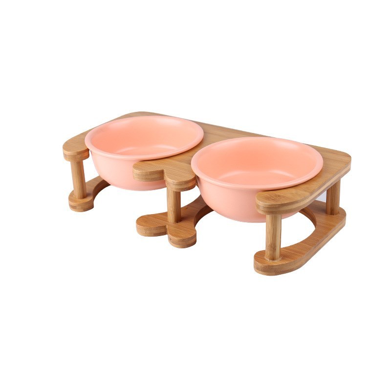 Elevated Ceramic Pet Bowl with Artisan Wood Stand – Modern Minimalist