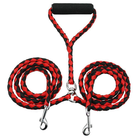 Braided Dual Dog Leash – Thick Round Rope with Comfort Grip