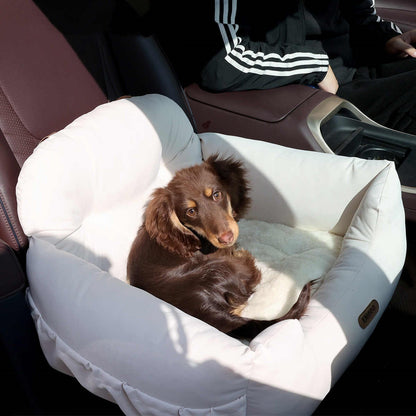 Elegant Milky Suede Car Seat Nest – Luxe Travel Comfort for Pets