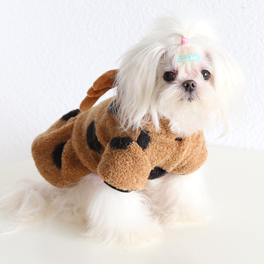 Plush Pup Costume – Cozy Cocoa with Black Spots