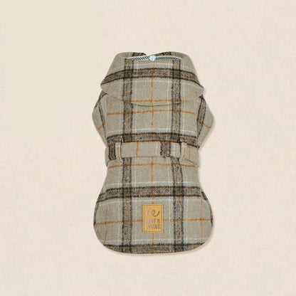 Tailored Windbreaker Coat – Beige Plaid with Quilted Lining