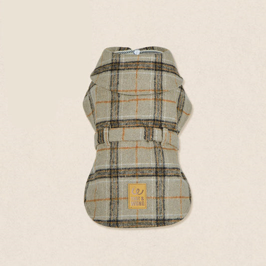 Tailored Windbreaker Coat – Beige Plaid with Quilted Lining