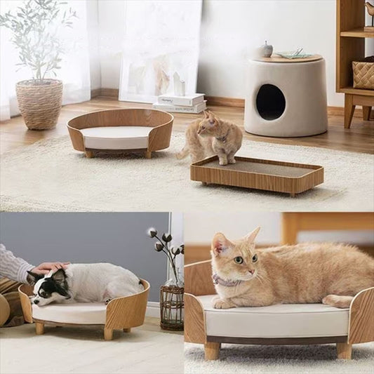 Sculpted Oak Pet Lounge – Handcrafted Designer Bed for Cats & Small Dogs