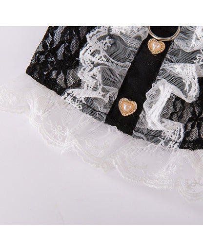 Elegant Lace Pet Harness Dress – Black with Gold Heart Detail
