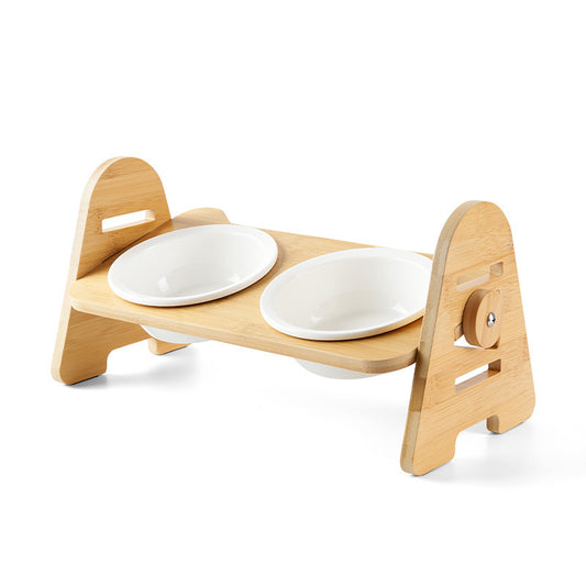 BambuBowl™ Adjustable Tilted Bamboo Pet Feeder – Ceramic Bowls with Neck & Spine Protection