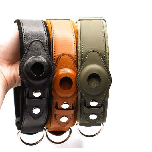 Smart Leather Dog Collar – GPS-Ready for Apple AirTag