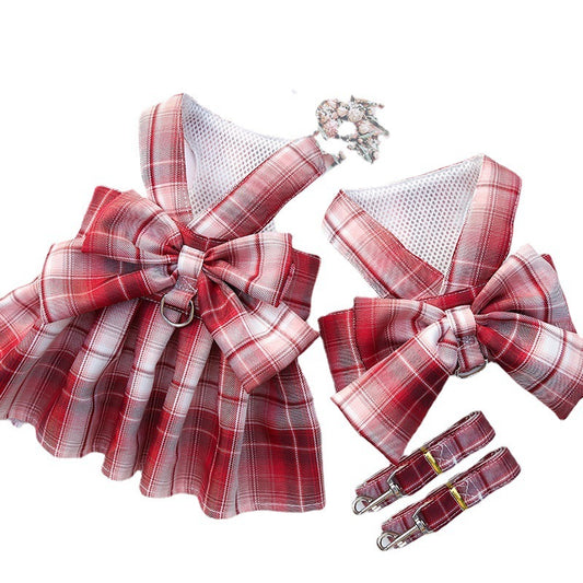 Tartan Bow Harness with Matching Leash – Chic Tails Edition