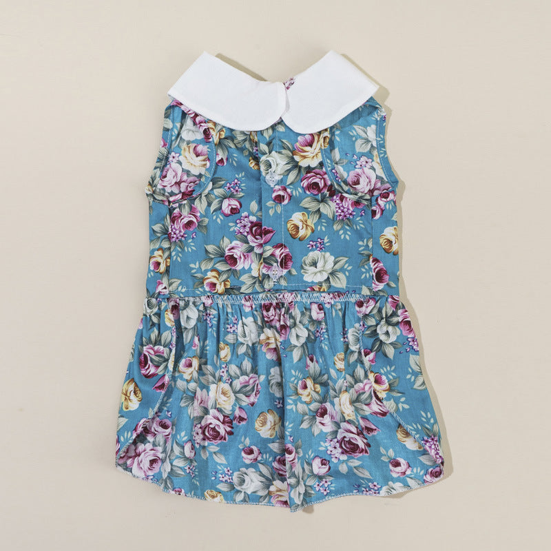 Chic Summer Cotton Pet Dress – Doll Collar Outfit for Stylish Cats & Small Dogs