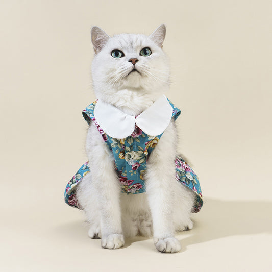 Chic Summer Cotton Pet Dress – Doll Collar Outfit for Stylish Cats & Small Dogs