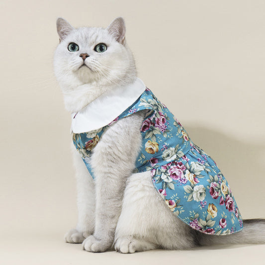 Chic Summer Cotton Pet Dress – Doll Collar Outfit for Stylish Cats & Small Dogs