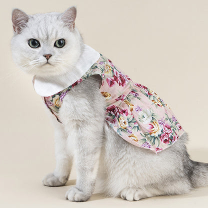 Chic Summer Cotton Pet Dress – Doll Collar Outfit for Stylish Cats & Small Dogs