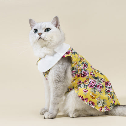 Chic Summer Cotton Pet Dress – Doll Collar Outfit for Stylish Cats & Small Dogs