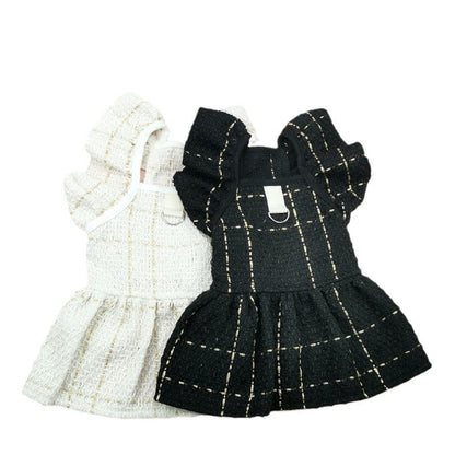 Elegant Ruffle Shoulder Pet Dress with Satin Bow & Corsage