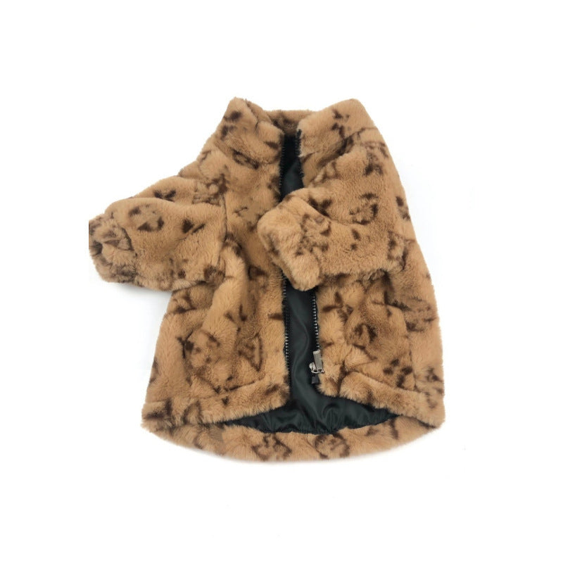 Signature Monogram Pet Coat – Designer-Inspired Faux Fur Jacket