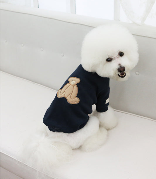 Teddy Patch Knit Sweater – Navy Blue or White Cotton
