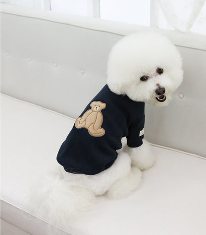 Teddy Patch Knit Sweater – Navy Blue or White Cotton