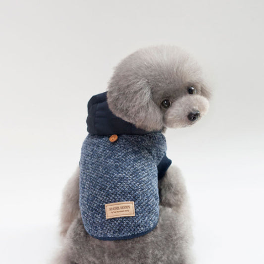 Snowflake Knit Dog Hoodie – Soft Cotton Two-Leg Winter Jacket with Hood