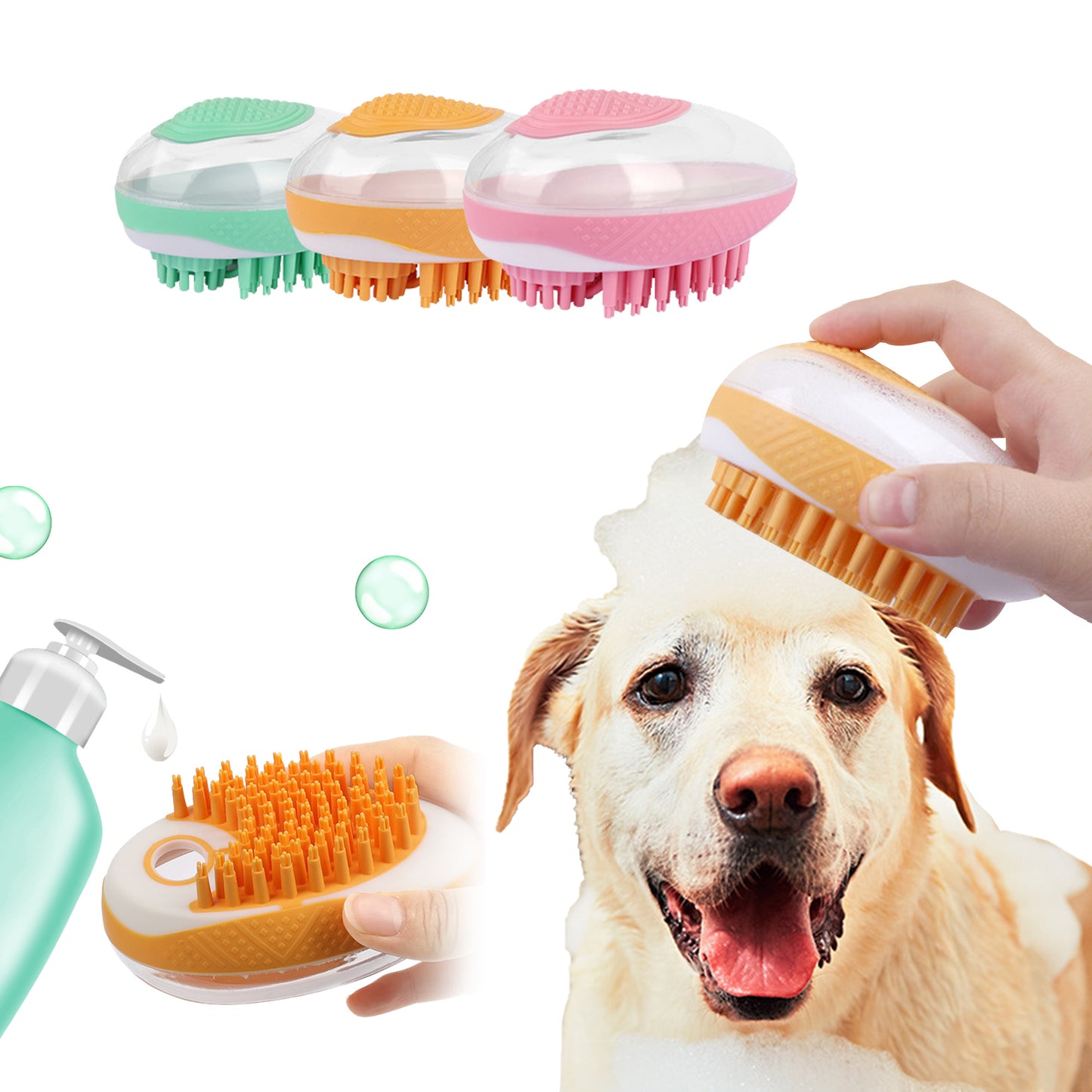 Silicone SPA Grooming Brush with Built-in Shampoo Chamber