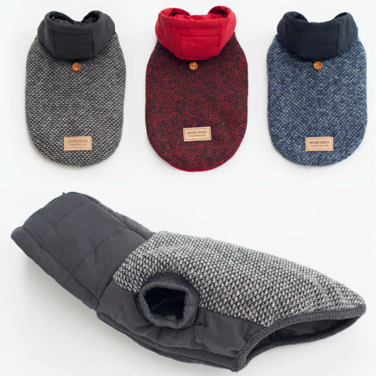 Snowflake Knit Dog Hoodie – Soft Cotton Two-Leg Winter Jacket with Hood