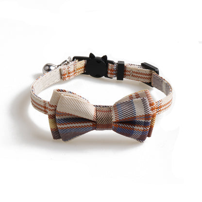 Chic Plaid Bow Collar with Bell – Adjustable & Stylish