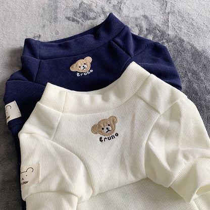 Teddy Patch Knit Sweater – Navy Blue or White Cotton