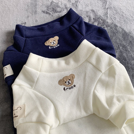 Teddy Patch Knit Sweater – Navy Blue or White Cotton